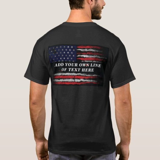Voeg je eigen tekst toe aan de grijze Amerikaanse  T-shirt (Achterkant)