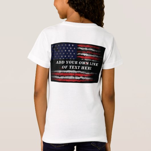 Voeg je eigen tekst toe aan de grijze Amerikaanse  T-shirt (Achterkant)