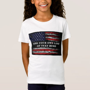 Voeg je eigen tekst toe aan de grijze Amerikaanse T-shirt