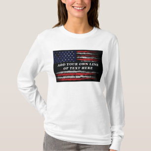 Voeg je eigen tekst toe aan de grijze Amerikaanse T-shirt