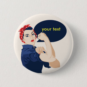 Voeg je eigen tekst toe aan rosie riveter ronde button 5,7 cm