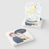 Voeg je eigen tekst toe aan rosie riveter stenen onderzetter (Zijkant)
