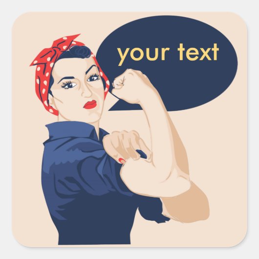 Voeg je eigen tekst toe aan rosie riveter vierkante sticker (Voorkant)