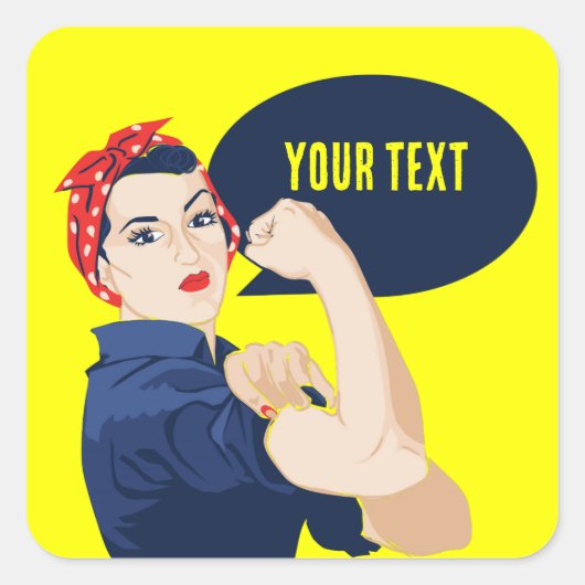 Voeg je eigen tekst toe aan rosie riveter vierkante sticker (Voorkant)