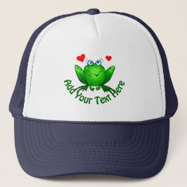 Voeg je eigen tekst toe Cute Green Frog w Hearts Trucker Pet