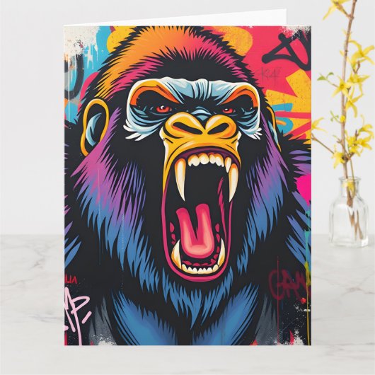 VOEG JE EIGEN TEKST TOE Graffiti Gorilla  Kaart (Gele Bloem)