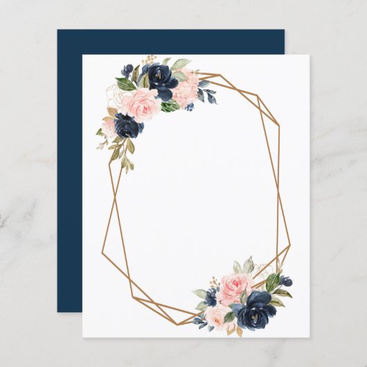 voeg je eigen tekst toe : marineblauwe florale bru (Voorkant / Achterkant)