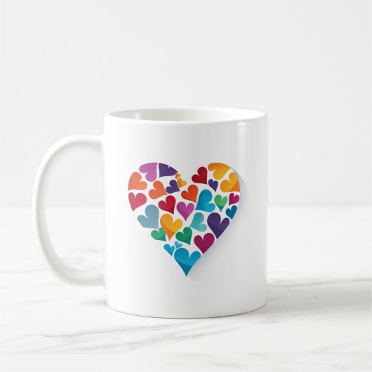 Voeg je eigen tekst toe, Rainbow Heart, Custom Koffiemok (Links)