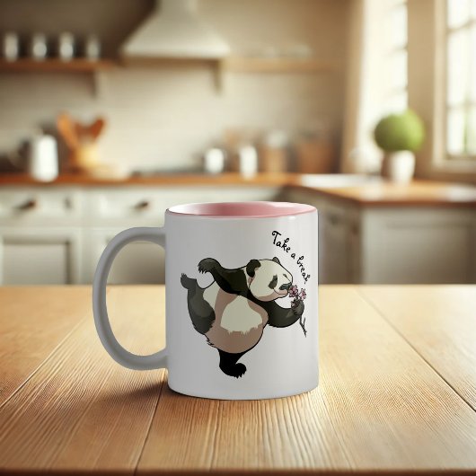 Voeg je eigen tekst toe Schattige Panda Smelling B Tweekleurige Koffiemok