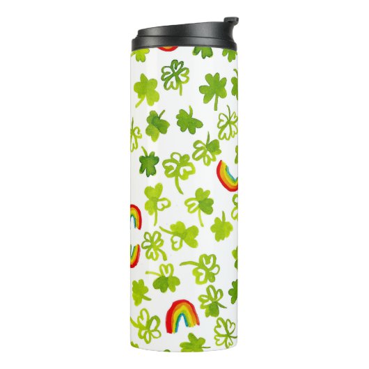 Voeg je eigen tekst toe! Shamrocks & Rainbows-Wate Thermosbeker (Gedraaid links)
