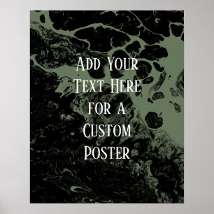 Voeg je eigen tekst toe Zwart & Olijfgroen marmer Poster