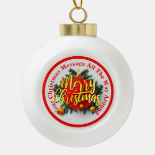 Voeg je familienaam Jaar Kerstbericht toe Rood Keramische Bal Ornament