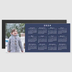 Voeg je foto 2024 kalender op Navy Blue Magnet