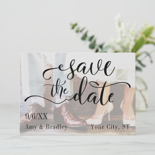 Voeg je foto, Elegant Script, Sla de datum op Save The Date (Staand voorkant)