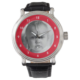 Voeg je foto memento voor papa rood horloge