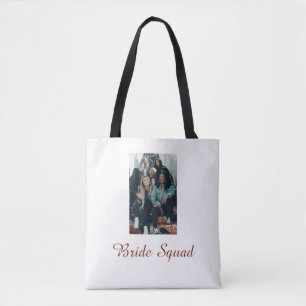 Voeg je foto naam bruidsmeisje squad bruid feest tote bag