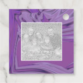 Voeg je foto paarse abstracte grens toe bedankjes labels (Achterkant)