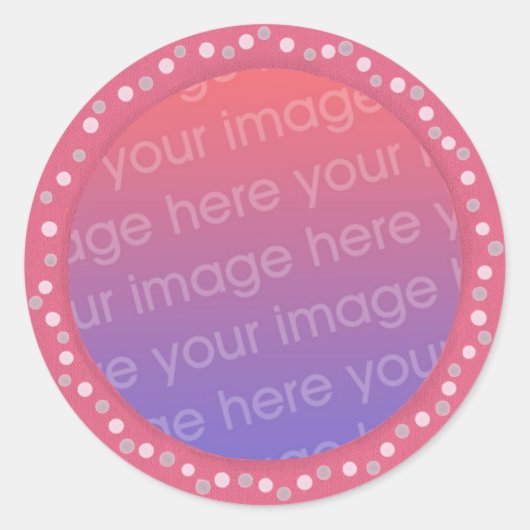 Voeg je foto stickers, roze stippen cirkel lijst ronde sticker (Voorkant)