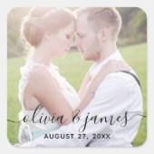 Voeg je foto-stijve bruiloft toe vierkante sticker (Voorkant)