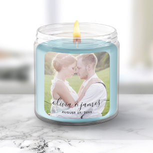 Voeg je foto-stijve bruiloft toe vierkante sticker