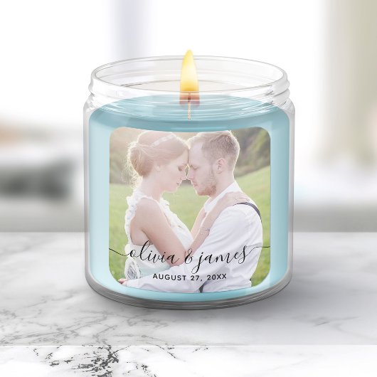 Voeg je foto-stijve bruiloft toe vierkante sticker