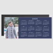 Voeg je foto toe 2026 Kalender op Navy Blue Magnet (Voorkant / Achterkant)