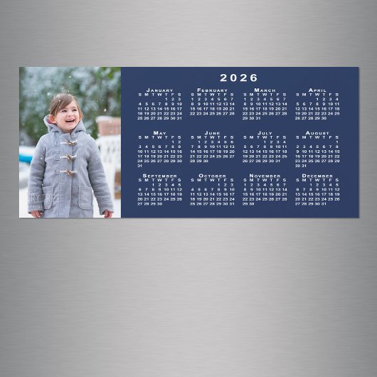 Voeg je foto toe 2026 Kalender op Navy Blue Magnet