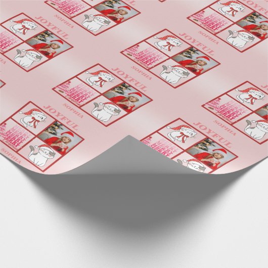 Voeg je foto toe aan de Schattigee Santa Cat roze  Cadeaupapier (Hoek)