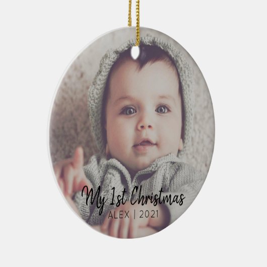 Voeg je foto toe aan mijn eerste Kerstmis Keramisch Ornament (Rechts)