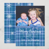 Voeg je foto toe Blue Plaid Christmas Kaart (Voorkant / Achterkant)
