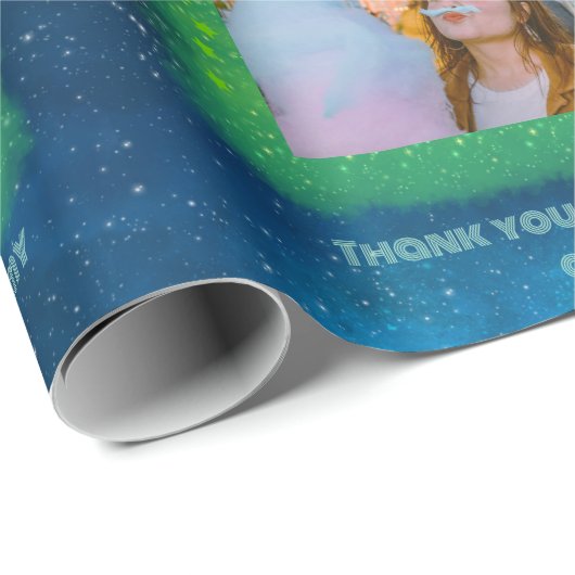 Voeg je foto toe Dankbaar Galaxy Wrapping Paper Cadeaupapier (Rol Hoek)