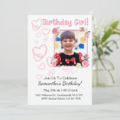 Voeg je foto toe Pink Hearts Girl Birthday Kaart (Staand voorkant)