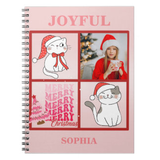 Voeg je foto toe – Schattigee Santa Cat Pink Chris Notitieboek