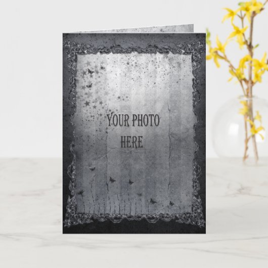 Voeg je foto toe zwart gotisch lijst kaart (Gele Bloem)