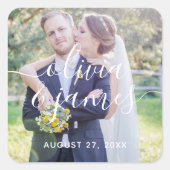 Voeg je foto Trendy Stylish Calligraphy Wedding to Vierkante Sticker (Voorkant)