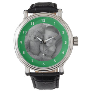 Voeg je fotomemento toe voor pap groen horloge