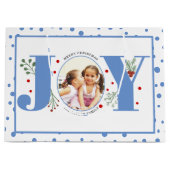 Voeg je foto's blauwe JOY en polka stippen Groot Cadeauzakje (Voorkant)