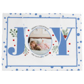Voeg je foto's blauwe JOY en polka stippen Groot Cadeauzakje (Achterkant)
