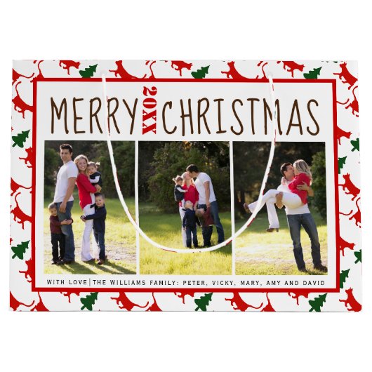 Voeg je foto's Merry Kerstcats en bomen toe Groot Cadeauzakje (Voorkant)