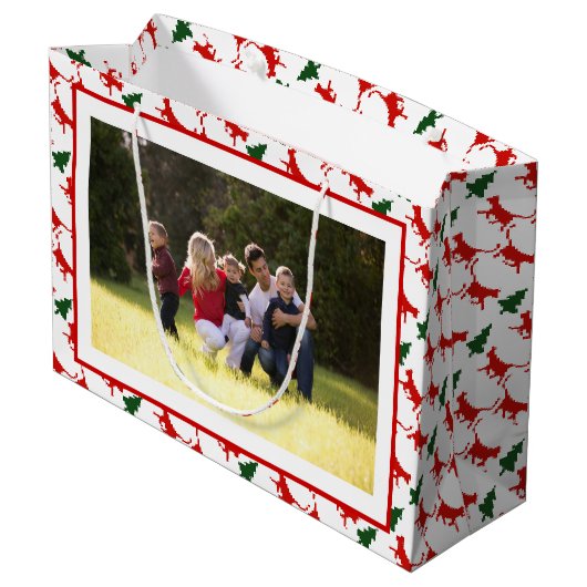 Voeg je foto's Merry Kerstcats en bomen toe Groot Cadeauzakje (Achterkant Gekanteld)