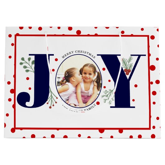 Voeg je foto's navy blue JOY en rode stippen toe Groot Cadeauzakje (Voorkant)