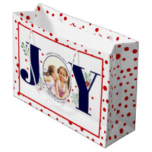 Voeg je foto's navy blue JOY en rode stippen toe