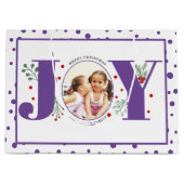 Voeg je foto's paarse JOY en polka dots Groot Cadeauzakje (Voorkant)