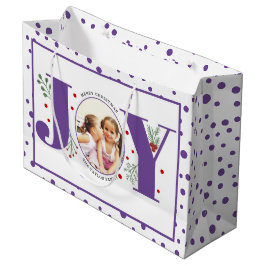 Voeg je foto's paarse JOY en polka dots Groot Cadeauzakje