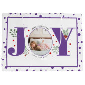 Voeg je foto's paarse JOY en polka dots Groot Cadeauzakje (Achterkant)