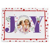 Voeg je foto's paarse JOY en rode stippen toe Groot Cadeauzakje (Voorkant)