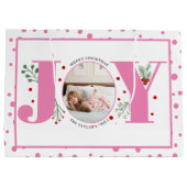 Voeg je foto's roze JOY en polka dots Groot Cadeauzakje (Achterkant)