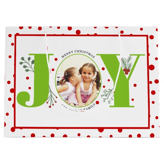 Voeg je foto's toe als groene JOY en rode stippen Groot Cadeauzakje (Voorkant)