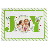 Voeg je foto's toe, groene JOY en strepen Groot Cadeauzakje (Voorkant)