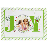 Voeg je foto's toe, groene JOY en strepen Groot Cadeauzakje (Achterkant)